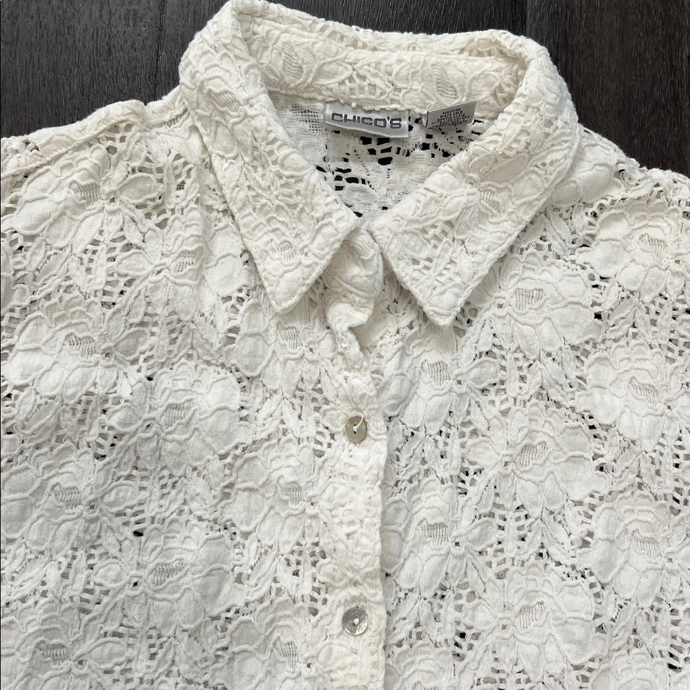 Chico's White Lace Button-Down Shirt - Picture 2 of 5
